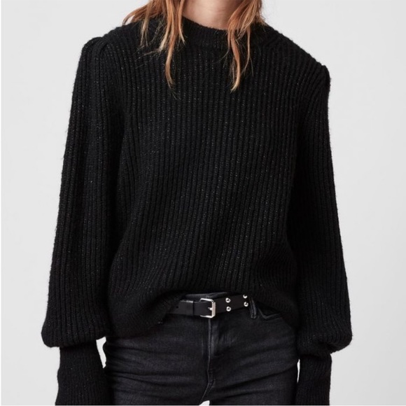 All Saints Sweaters - All Saints Myra Shine Black Silver Metallic Sweater